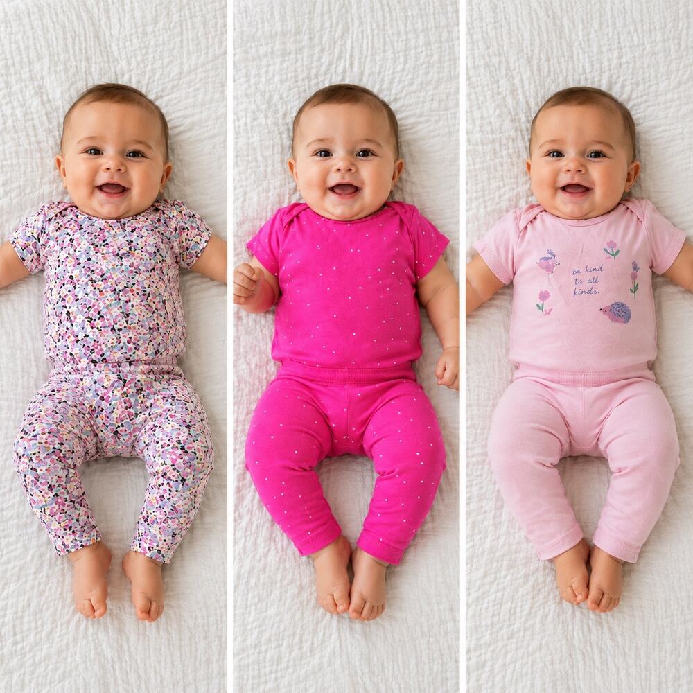 Carter’s Baby Girl 6-9M Outfit Bundle of 3 Bodysuit & Leggings Sets Pink/Floral